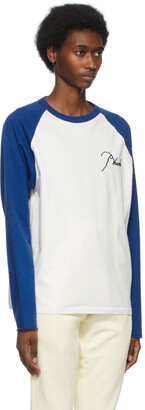 Rhude White & Blue Raglan Logo Long Sleeve T-Shirt