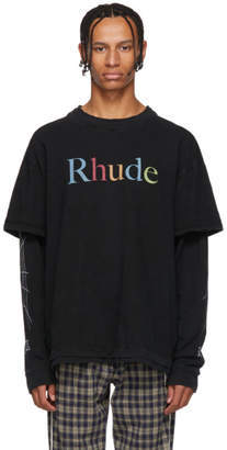 Rhude Black Layered Multicolor Logo T-Shirt