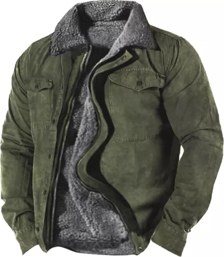 Beotyshow Mens Vintage Fleece Jacket Cozy Sherpa Lined Winter Coats