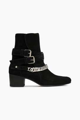 Amiri Buckle-detailed Chain-trimmed Suede Ankle Boots