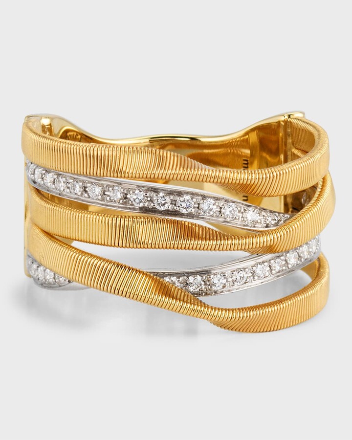 Marco Bicego 18K Yellow Gold Marrakech Five Strand Ring with Diamonds, Size 7