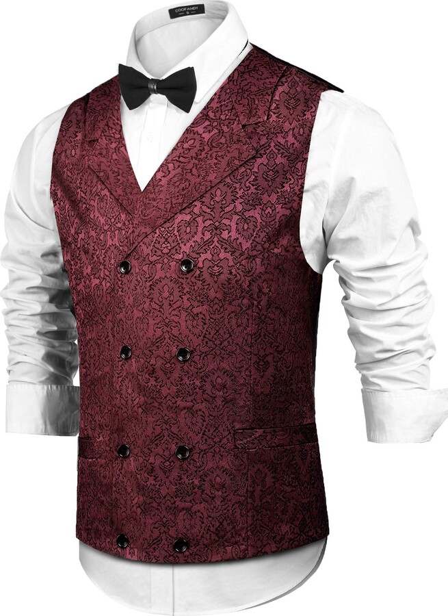 COOFANDY Mens Victorian Vest Steampunk Double Breasted Suit Vest Slim ...