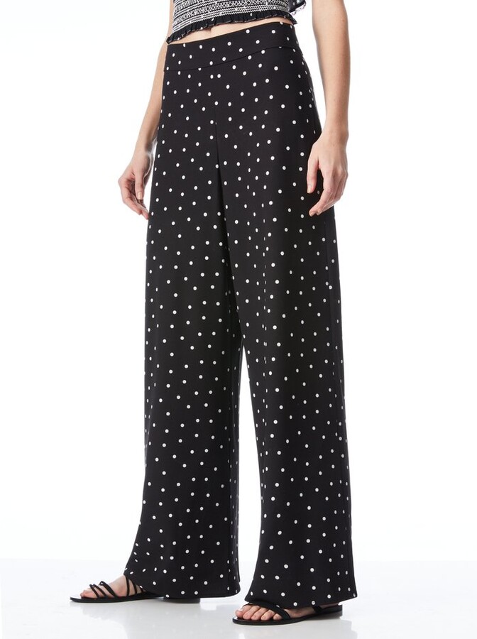 black polka dot wide leg trousers