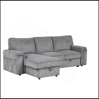 Latitude Run Upholstery Sleeper Sectional Sofa with Storage Bags and 2 cup holders on Arms