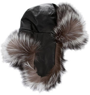 J. Mendel Fox-Trimmed Leather Trapper Hat