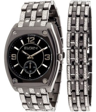 Elgin Men's Crystal Accented Ionic Watch and Matching Bracelet, Black