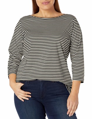 Chaps Women's Plus Size Boatneck Faux Suede Trim 3/4 Sleeve Jersey T-Shirt