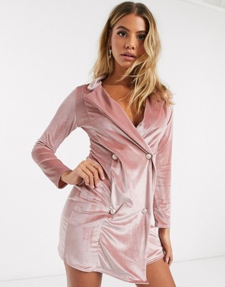 I SAW IT FIRST velvet double breasted blazer dress in pink