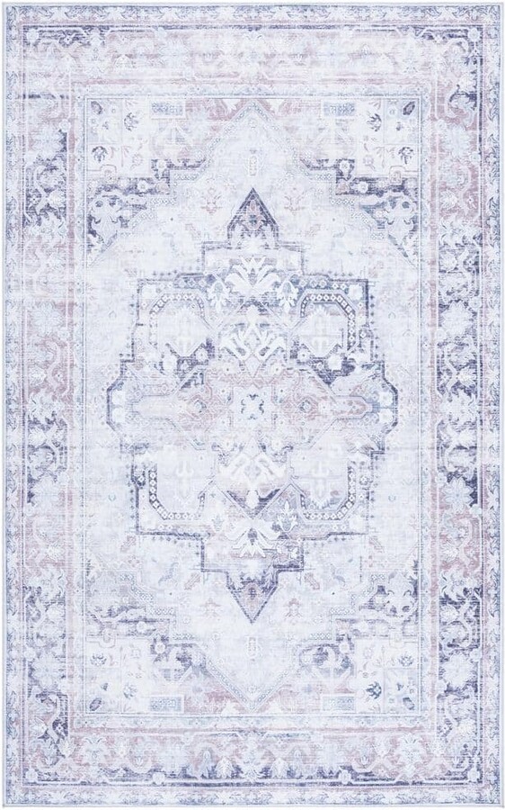 Arizona Ivory/Gray 3 ft. x 5 ft. Machine Washable Medallion Floral Border Area Rug