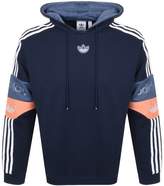 adidas originals hoodie with central trefoil and band logo in navy