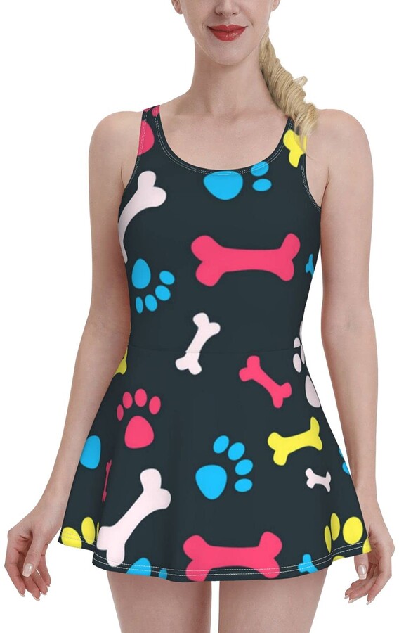 Fodmua Women's Dress Swimsuit Plus Size Bathing Suit Retro Swimdress ...