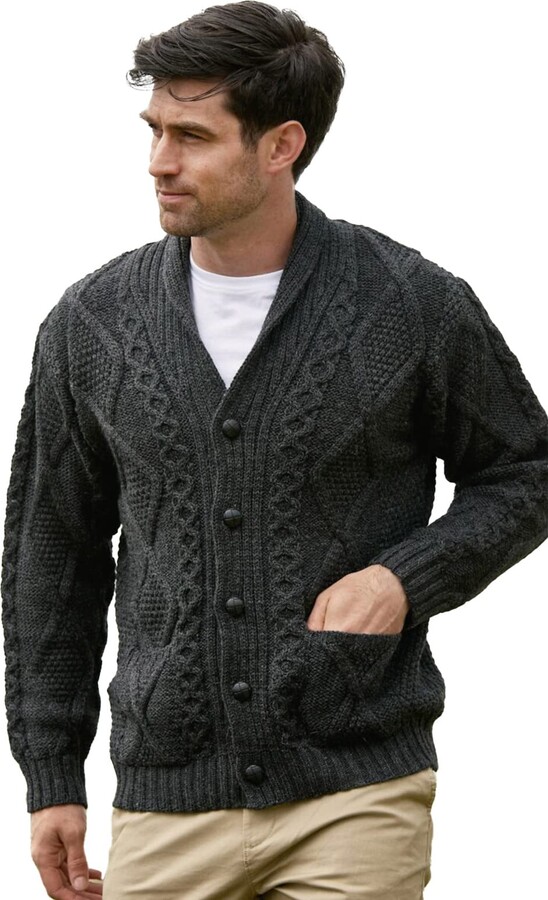 Karlywindow Mens Cable Knit Cardigan Sweater Shawl Collar Loose