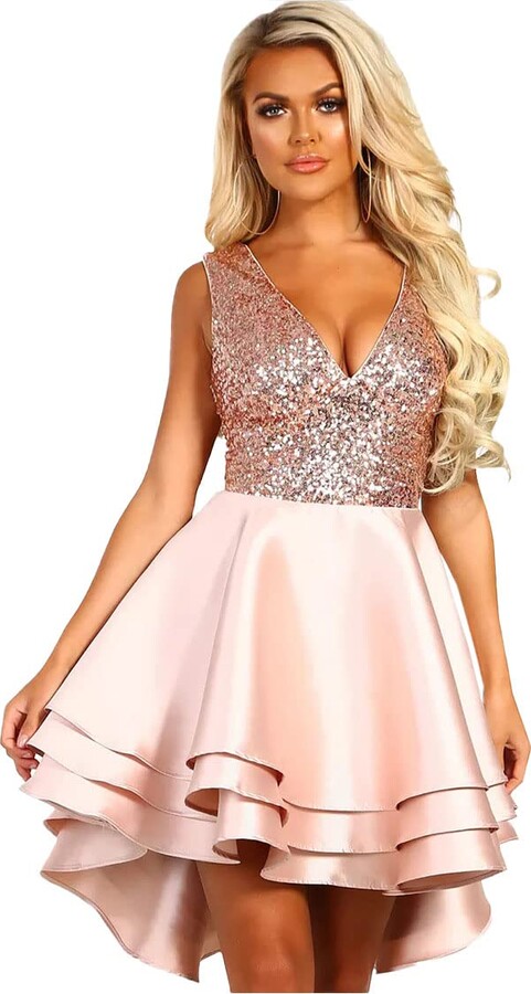 Generic Women's Sequin Glitter V Neck Mini Sleeveless Swing