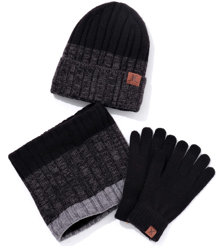 UMIPUBO Hat Scarf and Gloves Set Winter Warm Beanie Hat Scarf Gloves Unisex 3 Pieces Cap Set Skull Caps Touch Screen Gloves Knit Neck Warmer for Men and Women 