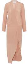 Thumbnail for your product : Michelle Mason Wrap-Effect Asymmetric Lace-Trimmed Silk-Satin Midi Dress