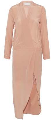 Michelle Mason Wrap-Effect Asymmetric Lace-Trimmed Silk-Satin Midi Dress