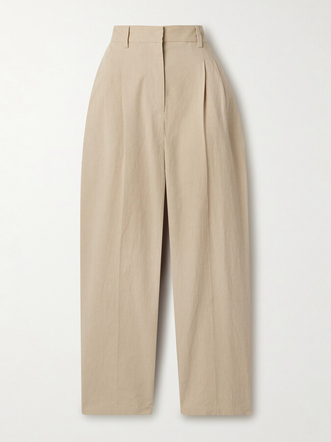 The Row Lilas Pleated Cotton-blend Twill Tapered Pants - Neutrals