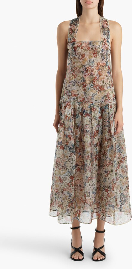 KHAITE Amello Floral Drop Waist Silk Organza Pinafore Dress