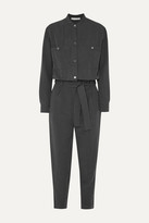 Thumbnail for your product : Vanessa Bruno Mali Cropped Belted Brushed-twill Jumpsuit - Dark gray
