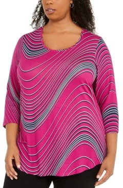 JM Collection Plus Size Scoop-Neck Printed Top, Created for Macy's