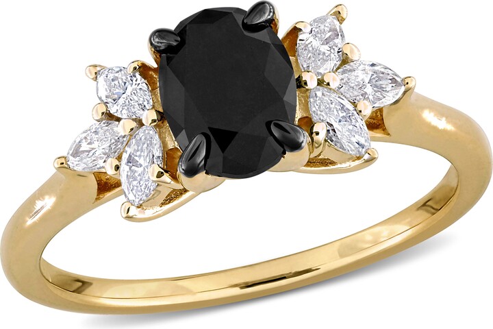 Mimi & Max 1 5/8ct TW Black and White Diamond Cluster Ring in 14k Yellow Gold
