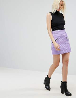 ASOS DESIGN Leather Look Puffer Mini Skirt with Quilting Detail