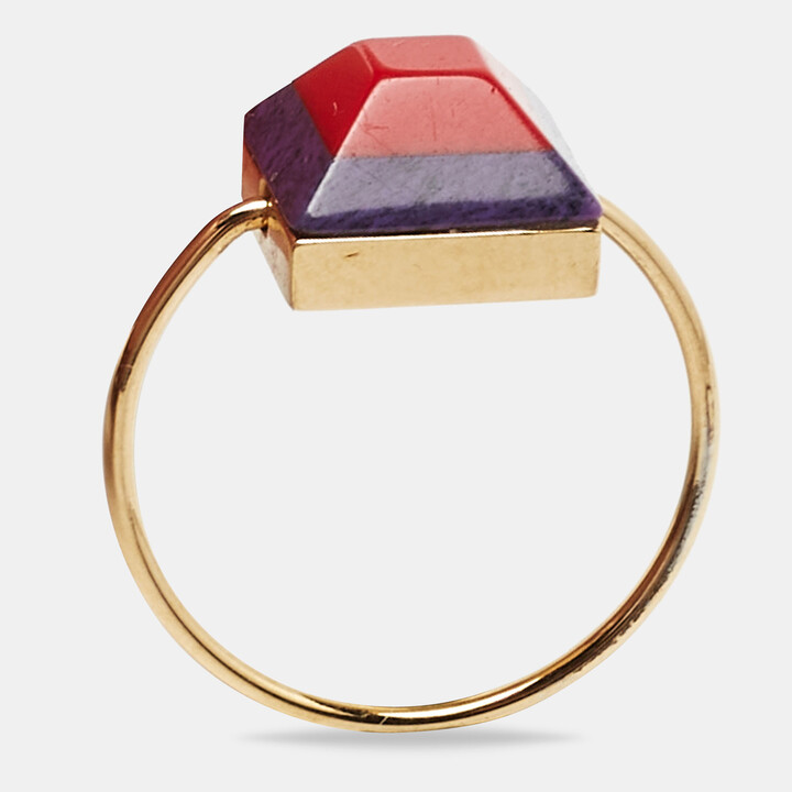 Fendi Resin Gold Tone Ring Size 52 - ShopStyle