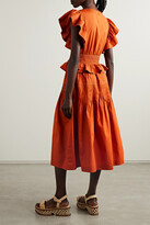 Thumbnail for your product : Ulla Johnson Florence Belted Ruffled Pintucked Cotton-poplin Midi Dress - Orange