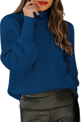 Womens Turtleneck Sweaters Long Sleeve Chunky Knitted Fall Pullover Plus Size Tops 