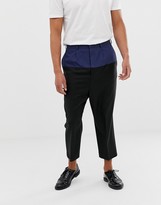 Thumbnail for your product : ASOS DESIGN drop crotch tapered smart pant in black wool with techy cut and sew