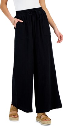 Style&Co. Style & Co Petite Crinkle Wide-Leg Pull-On Pants