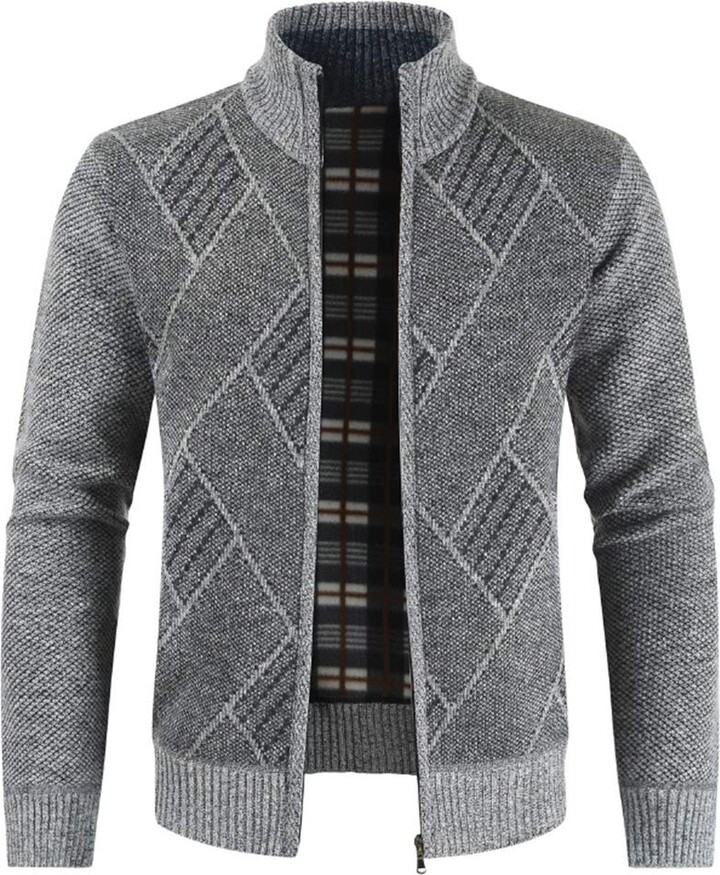 Sliktaa Mens Cardigan Full Zip Knitted Sweater Chunky Knit Jacket Front  Stand Collar Long Sleeve Jumper Outwear - ShopStyle