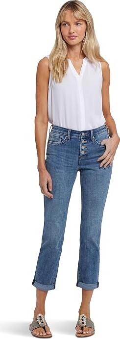 NYDJ Sheri Slim Ankle Roll Cuff Jeans in Majorca Bay Women's Jeans Majorca Bay : 10 27, Cotton/Denim/Elastane