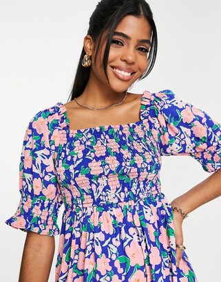 Influence puff sleeve tiered mini dress in multi floral