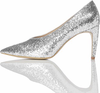 silver high heel court shoes