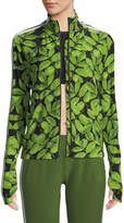 Thumbnail for your product : Norma Kamali Leaf-Print Side-Stripe Turtle Athletic Jacket