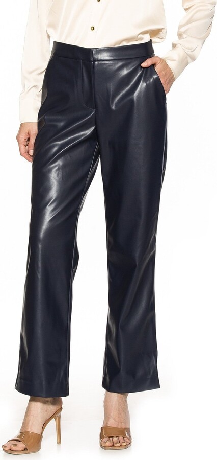Nina Parker Trendy Plus Size Faux Leather Blazer Sheer Top Faux