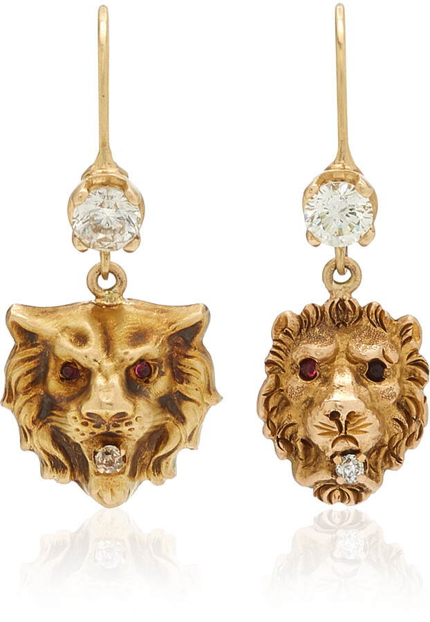 Mindi Mond Lion Mate 14k Gold Diamond and Garnet Drop Earrings - ShopStyle