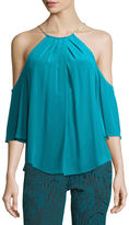 Thumbnail for your product : Trina Turk Halter Cold-Shoulder Silk Top w/ Hardware