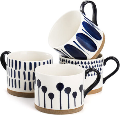 Hokku Designs Porcelain Coffee Mugs Hand Painted Coffee Cups With Handles Large Glazed Stoneware Mugs For Tea Hot Or Cold Drinks Best Gifts15 Oz (Set Of 4 /Bl