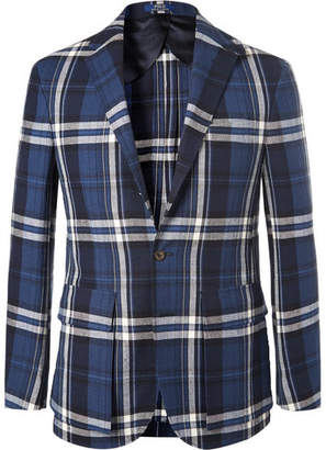 Polo Ralph Lauren Morgan Slim-fit Unstructured Checked Linen And Cotton-blend Blazer - Navy