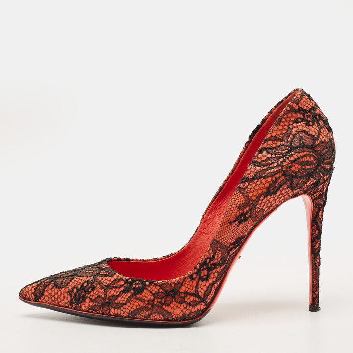 Dolce & Gabbana Size 38.5 Black/Orange Lace and Patent Leather Pumps