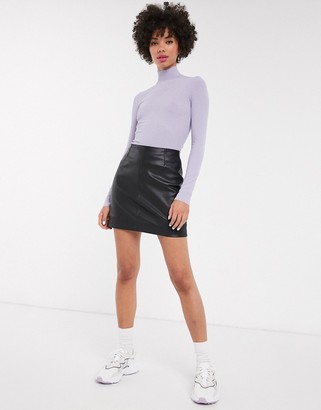 Monki ribbed roll neck top in lilac