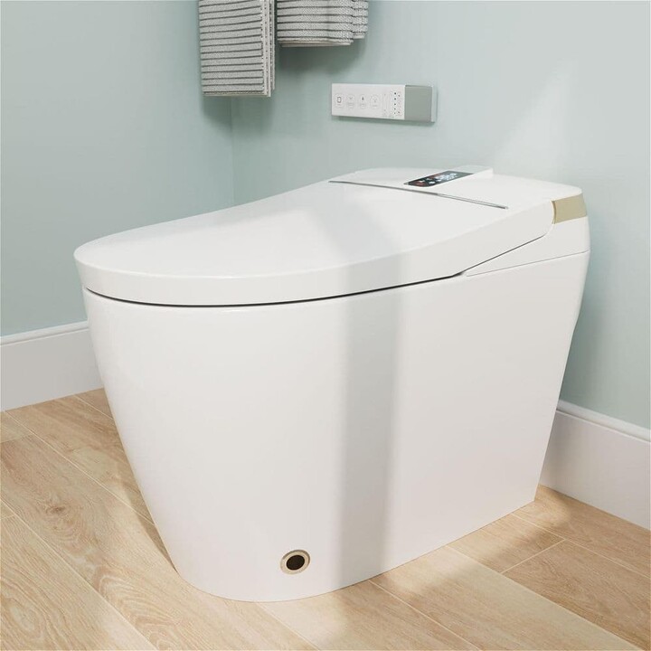 GIVING TREE Electric Smart Toilet Bidet Elongated 1.28 GPF with Heated Seat Drying, Night Light, remote control function in White