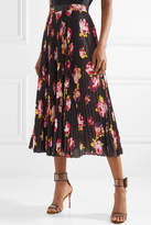 Thumbnail for your product : MSGM Floral-print Plisse-crepe Midi Skirt - Black