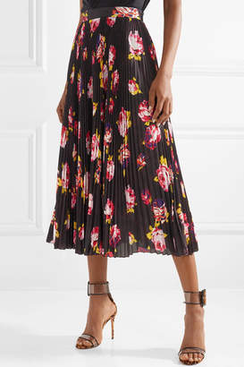 MSGM Floral-print Plisse-crepe Midi Skirt - Black