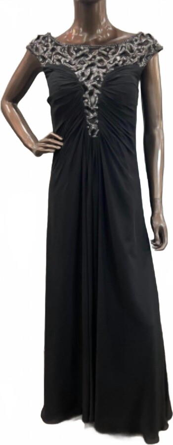Decode 1.8 Women's Beaded Cap Sleeve Gown In Black