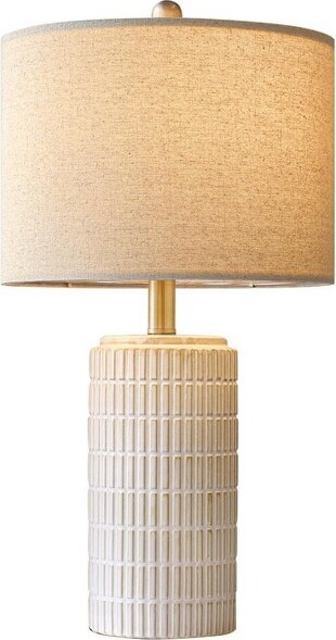 ItopfoxCeramicTableLampwithLinenShadeforBedroomNightstandModernWhiteSilverFinishLivingRoomDecor