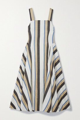 Co Striped Linen-blend Midi Dress - White - x small