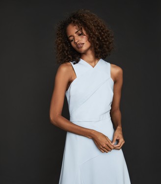 Reiss PAIGE FIT-AND-FLARE MIDI DRESS Pale Blue